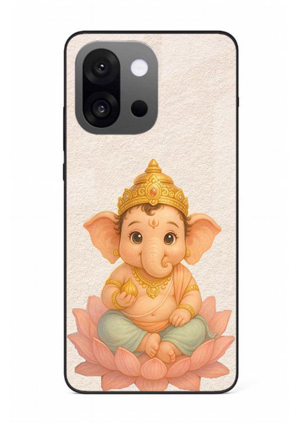 Baby Ganesha sitting on lotus OnePlus 13s glass back cover blessing theme