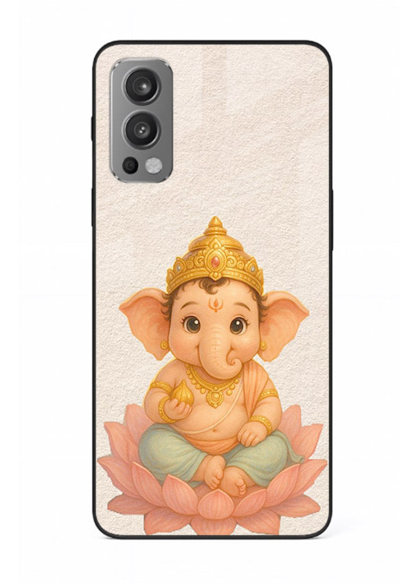 Baby Ganesha sitting on lotus OnePlus Nord 2 glass back cover blessing theme