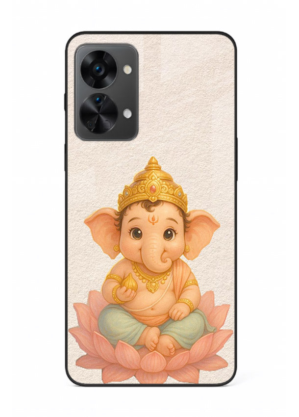 Baby Ganesha sitting on lotus OnePlus Nord 2T glass back cover blessing theme
