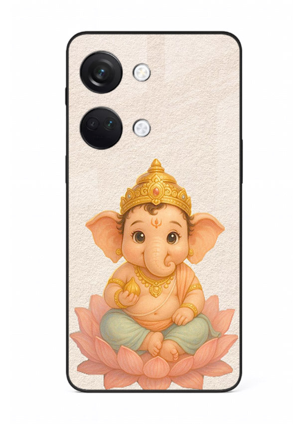 Baby Ganesha sitting on lotus OnePlus Nord 3 glass back cover blessing theme
