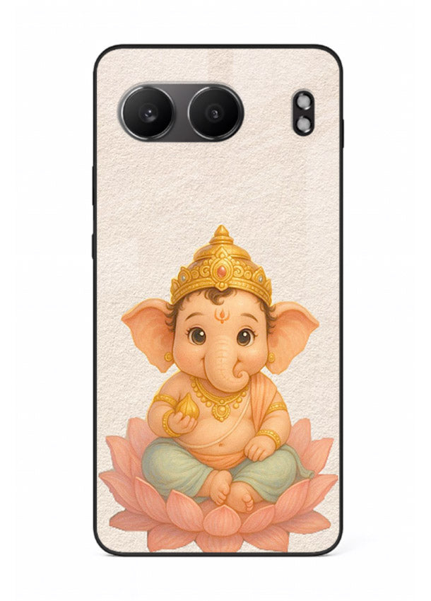 Baby Ganesha sitting on lotus OnePlus Nord 4 glass back cover blessing theme