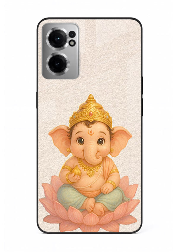 Baby Ganesha sitting on lotus OnePlus Nord CE2 5G glass back cover blessing theme