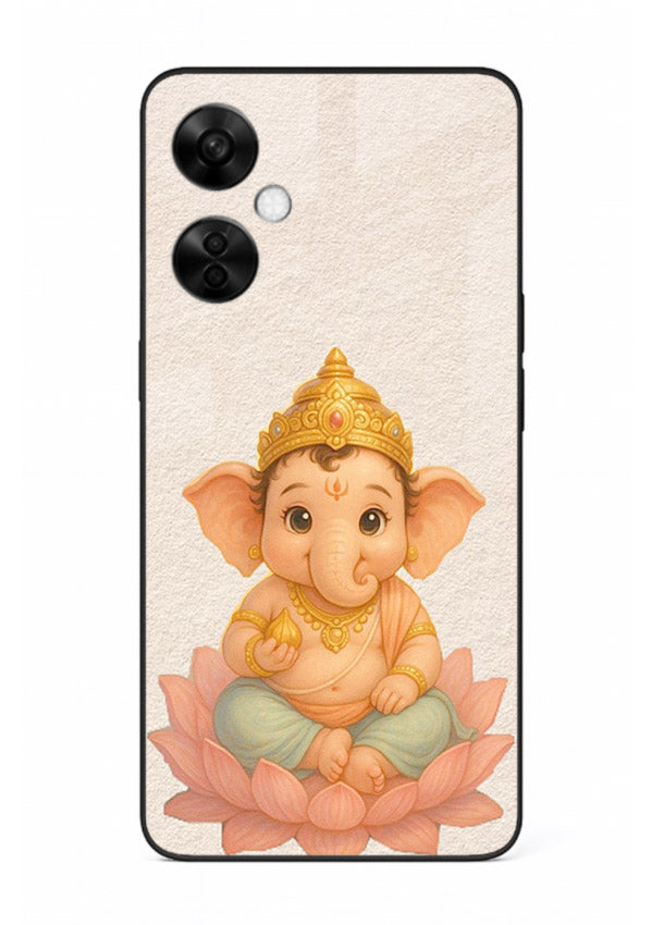 Baby Ganesha sitting on lotus OnePlus Nord CE3 Lite glass back cover blessing theme
