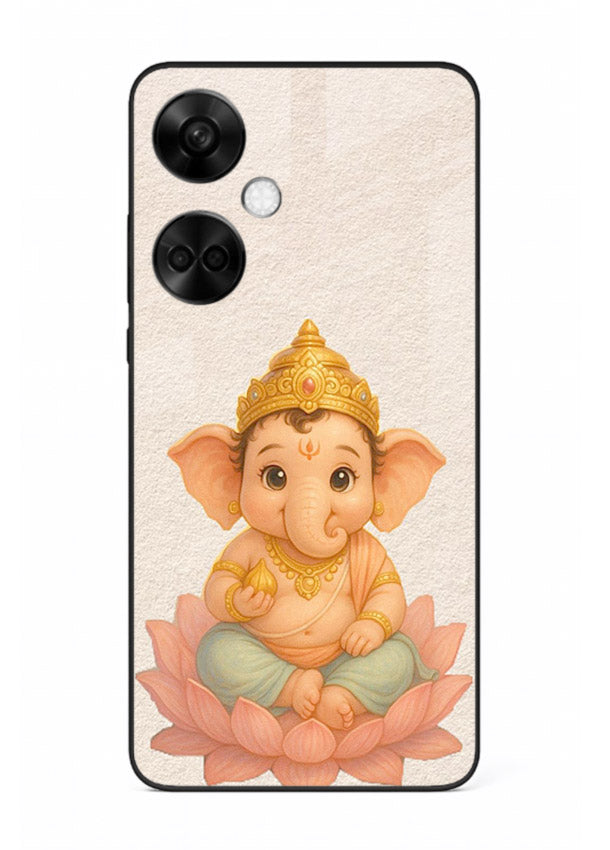 Baby Ganesha sitting on lotus OnePlus Nord CE3 glass back cover blessing theme