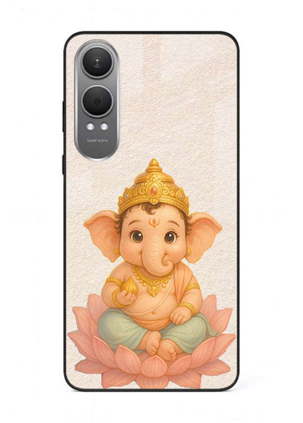 Baby Ganesha sitting on lotus OnePlus Nord CE4 Lite glass back cover blessing theme