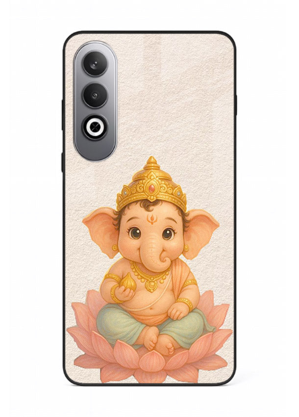 Baby Ganesha sitting on lotus OnePlus Nord CE4 glass back cover blessing theme