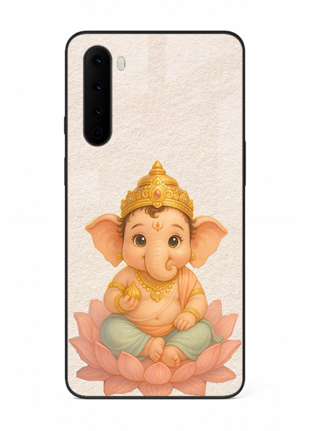 Baby Ganesha sitting on lotus OnePlus Nord glass back cover blessing theme