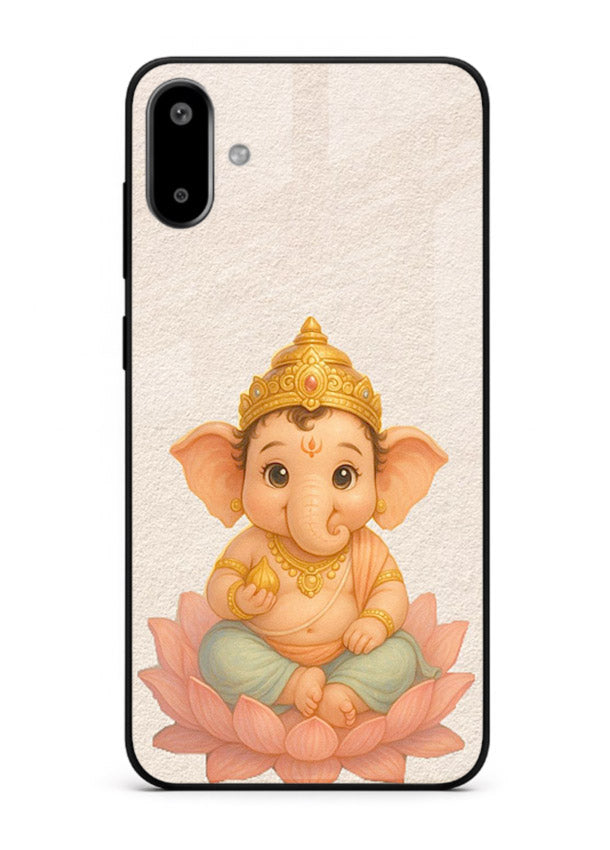 Baby Ganesha sitting on lotus Samsung F06 5G glass back cover blessing theme