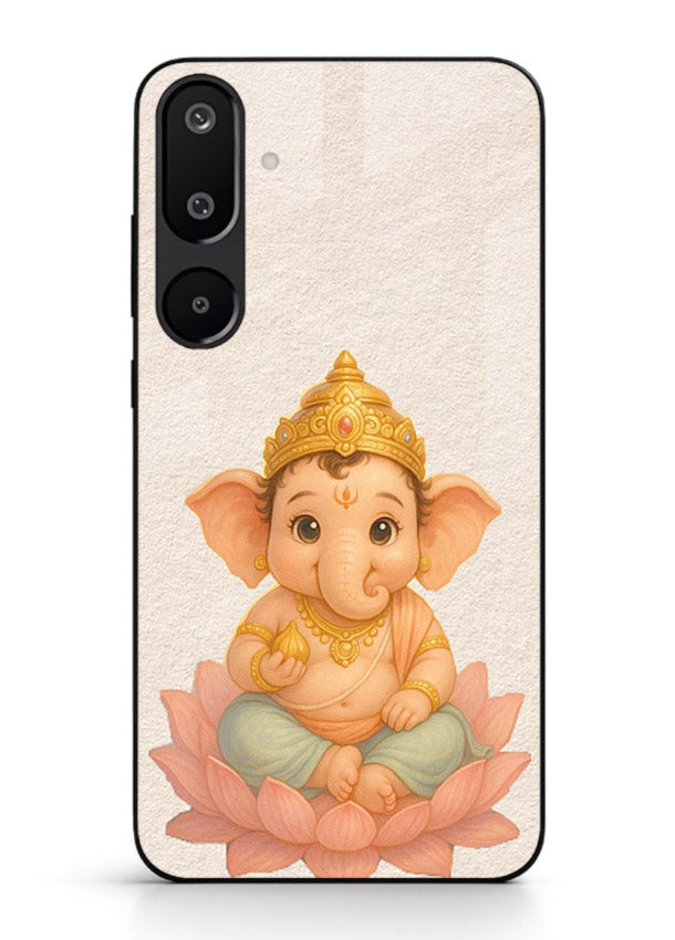 Baby Ganesha sitting on lotus Samsung M16 5G glass back cover blessing theme