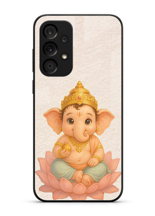 Baby Ganesha sitting on lotus Samsung A33 5G glass back cover blessing theme