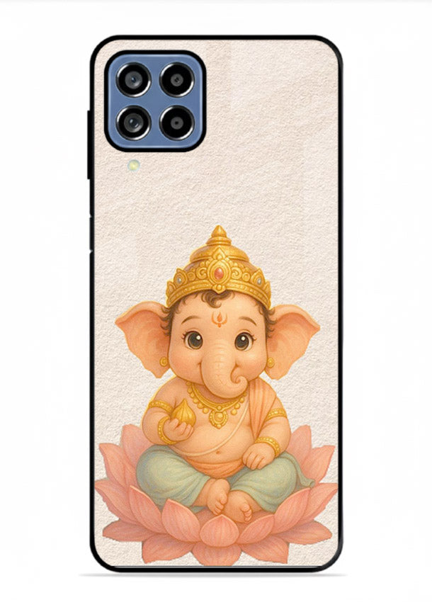 Baby Ganesha sitting on lotus Samsung A22 4G glass back cover blessing theme