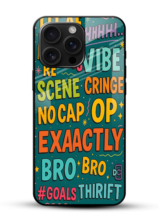 Gen Z Slang Poster trendy typography artwork glossy vibrant premium glass back cover - Angle Front