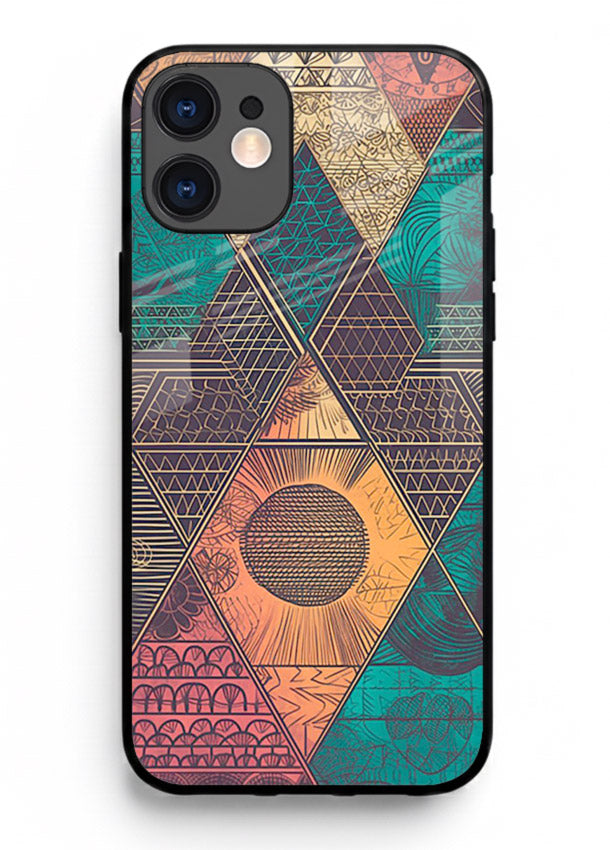 Geometric Tribal Sunset tribal geometric sunset pattern iphone 12 mini glass back cover