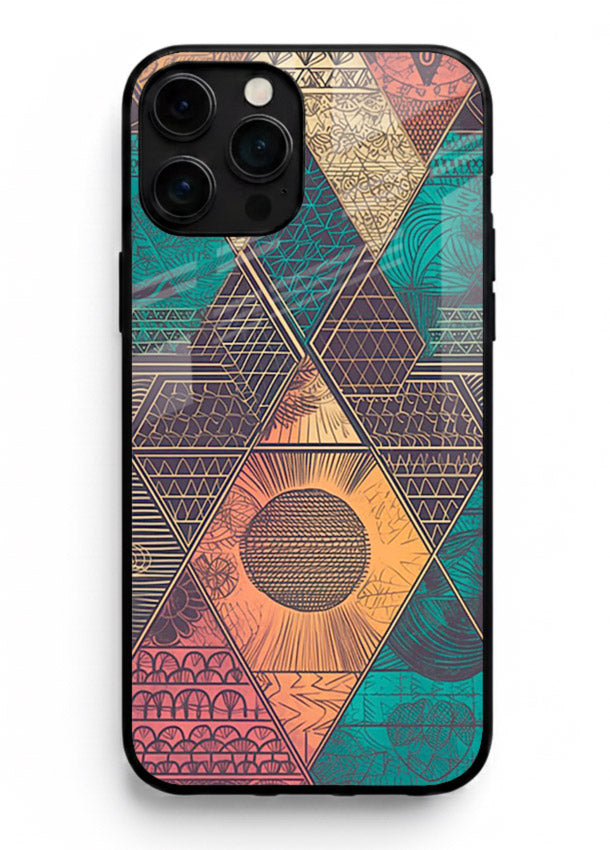 Geometric Tribal Sunset tribal geometric sunset pattern iphone 13 pro max glass back cover