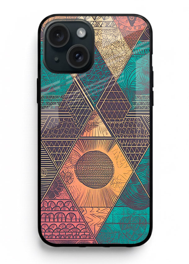 Geometric Tribal Sunset tribal geometric sunset pattern iphone 13 glass back cover
