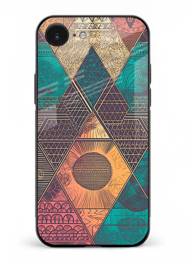 Geometric Tribal Sunset tribal geometric sunset pattern iphone 16e glass back cover