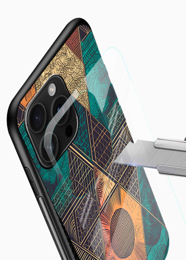 Geometric Tribal Sunset tribal geometric sunset pattern glossy vibrant premium glass back cover - Angle Blade
