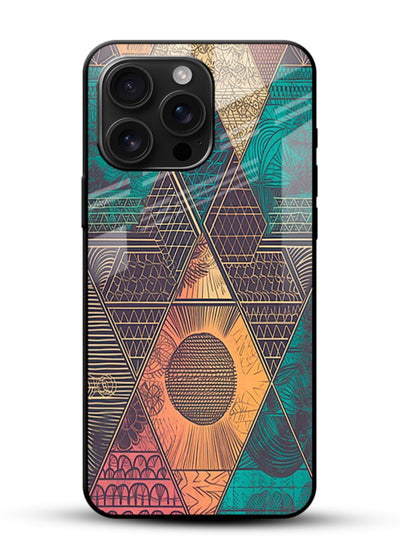 Geometric Tribal Sunset tribal geometric sunset pattern glossy vibrant premium glass back cover - Angle Front