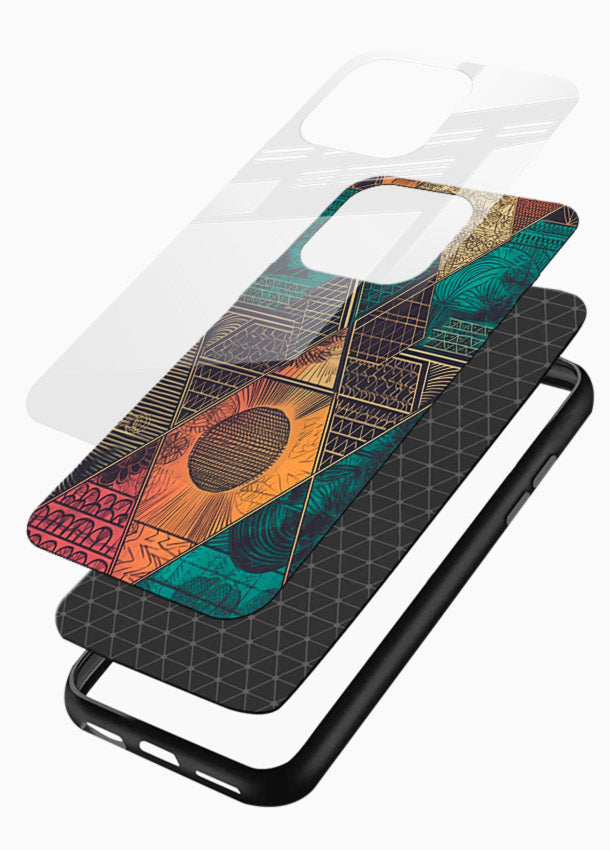 Geometric Tribal Sunset tribal geometric sunset pattern glossy vibrant premium glass back cover - Angle Layers