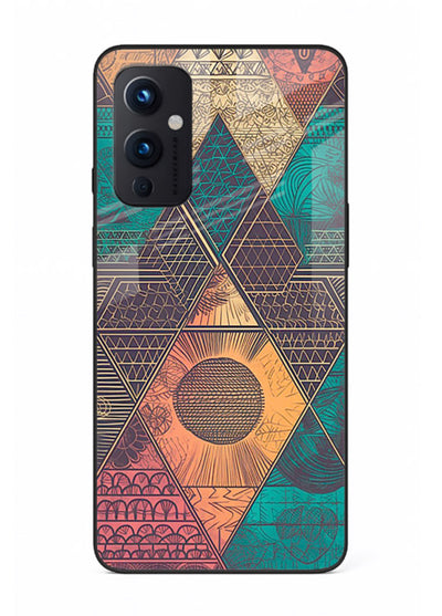 Geometric Tribal Sunset tribal geometric sunset pattern OnePlus 9 Pro glass back cover