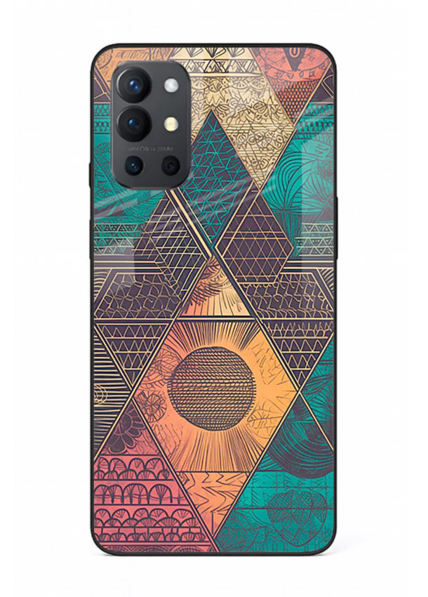 Geometric Tribal Sunset tribal geometric sunset pattern OnePlus 9R glass back cover