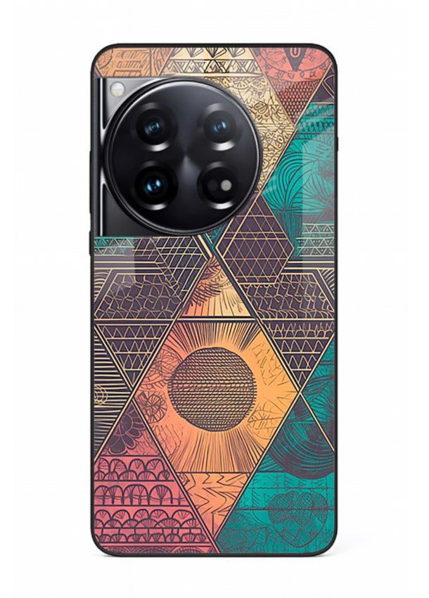 Geometric Tribal Sunset tribal geometric sunset pattern OnePlus 12 glass back cover