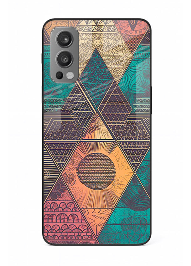 Geometric Tribal Sunset tribal geometric sunset pattern OnePlus Nord 2 glass back cover