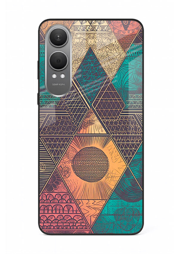 Geometric Tribal Sunset tribal geometric sunset pattern OnePlus Nord CE4 Lite glass back cover