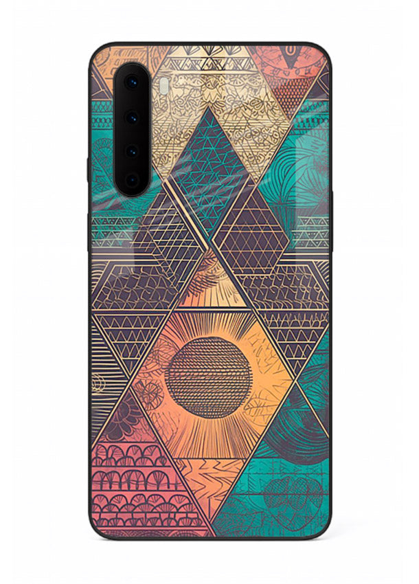 Geometric Tribal Sunset tribal geometric sunset pattern OnePlus Nord glass back cover