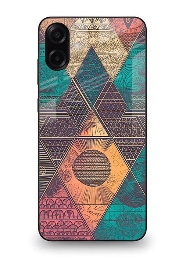 Geometric Tribal Sunset tribal geometric sunset pattern Samsung M13 5G glass back cover