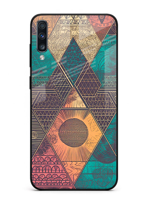 Geometric Tribal Sunset tribal geometric sunset pattern Samsung A70 glass back cover