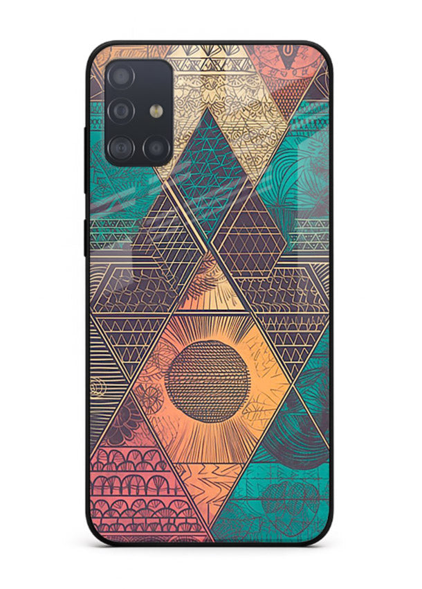 Geometric Tribal Sunset tribal geometric sunset pattern Samsung A71 glass back cover