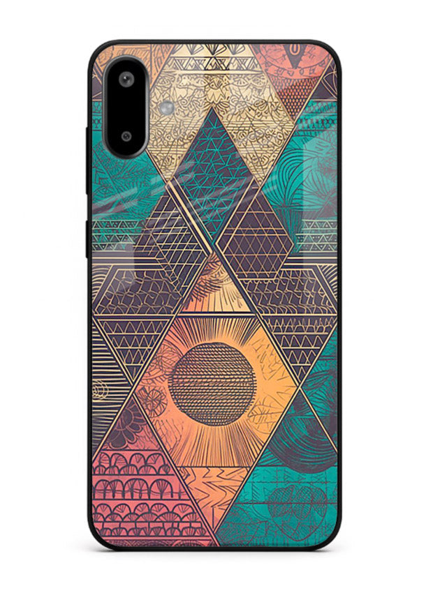Geometric Tribal Sunset tribal geometric sunset pattern Samsung F06 5G glass back cover