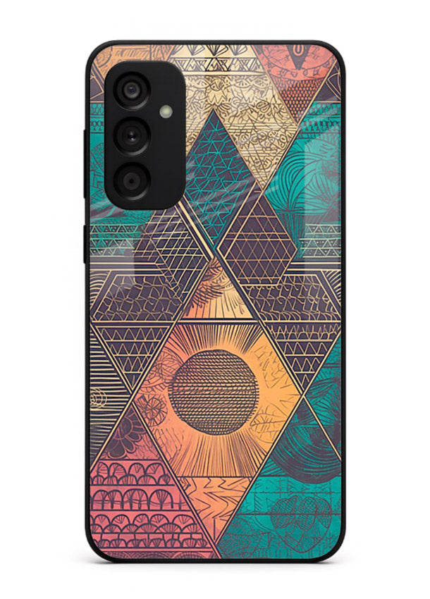 Geometric Tribal Sunset tribal geometric sunset pattern Samsung M14 5G glass back cover