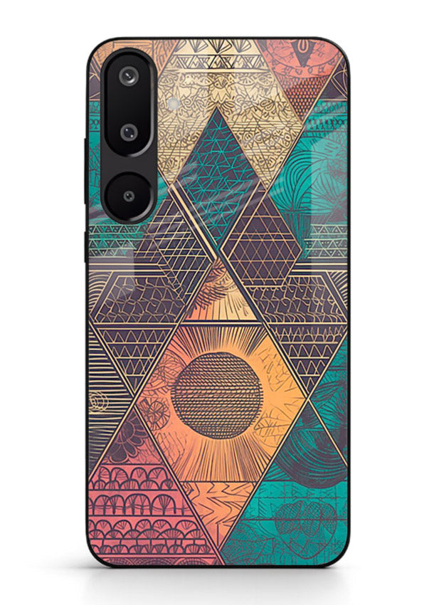 Geometric Tribal Sunset tribal geometric sunset pattern Samsung M16 5G glass back cover