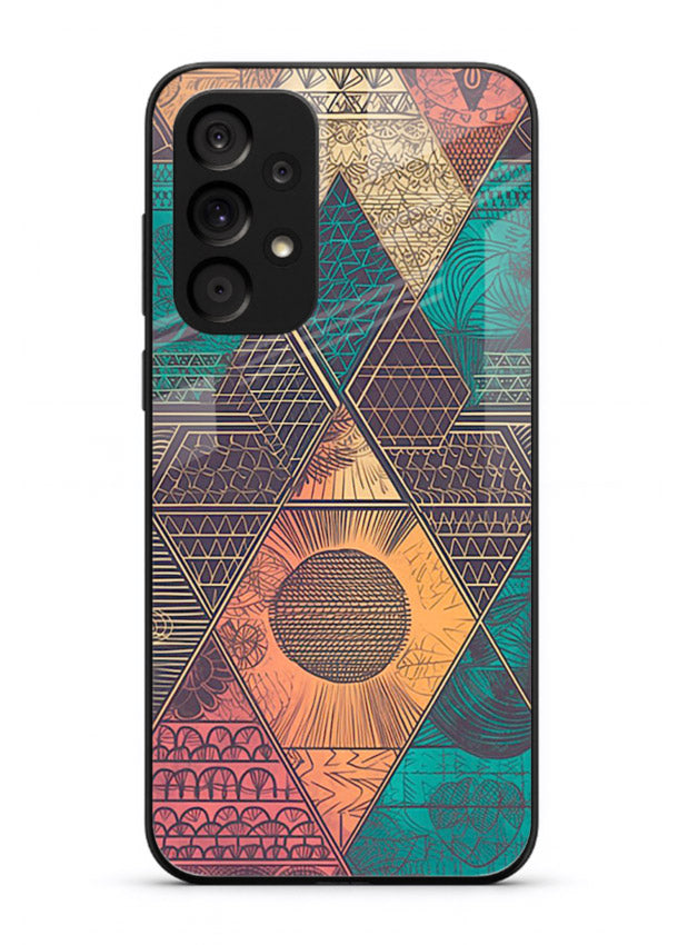 Geometric Tribal Sunset tribal geometric sunset pattern Samsung A73 5G glass back cover