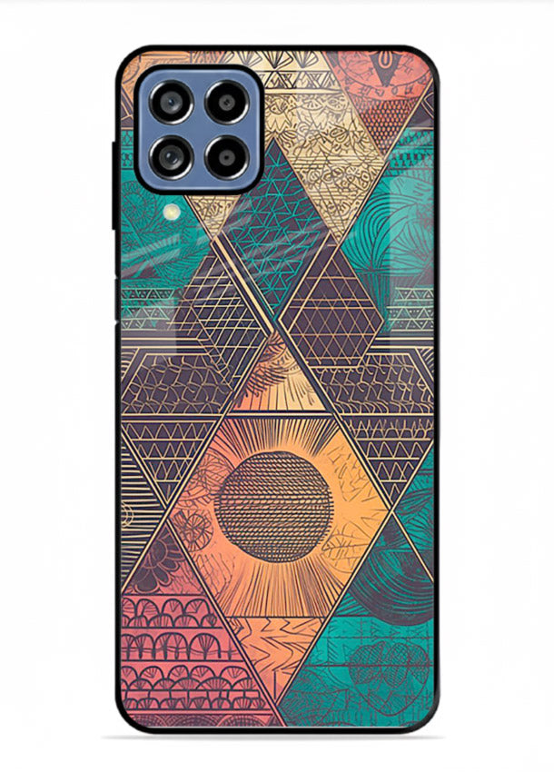 Geometric Tribal Sunset tribal geometric sunset pattern Samsung M53 5G glass back cover