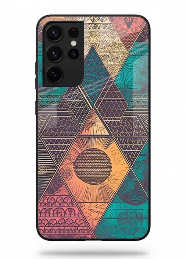 Geometric Tribal Sunset tribal geometric sunset pattern Samsung S21 Ultra glass back cover