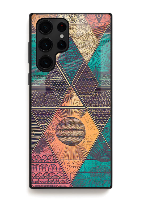 Geometric Tribal Sunset tribal geometric sunset pattern Samsung S23 Ultra glass back cover