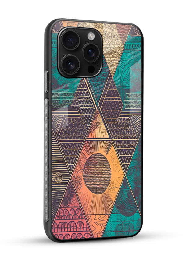 Geometric Tribal Sunset tribal geometric sunset pattern glossy vibrant premium glass back cover - Angle Side