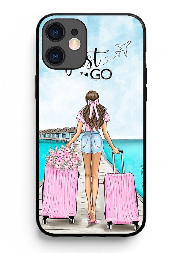 Girl Airport Departure illustration iphone 11 glass back cover