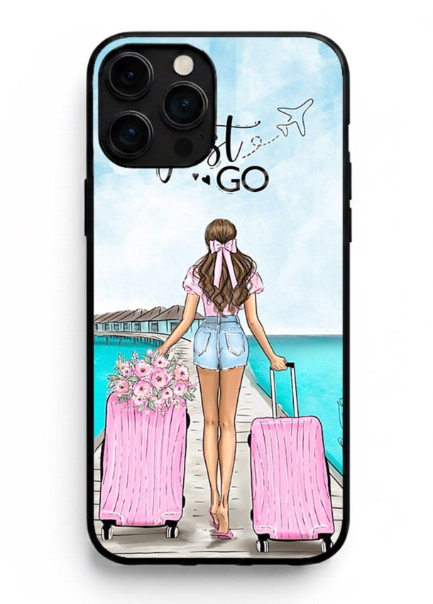 Girl Airport Departure illustration iphone 16 pro max glass back cover