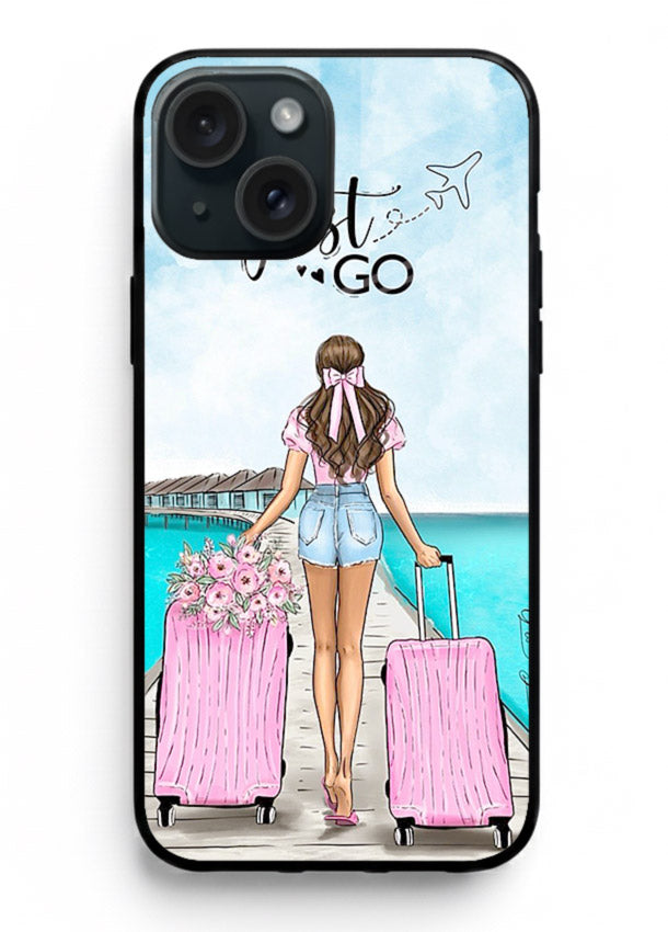 Girl Airport Departure illustration iphone 15 glass back cover