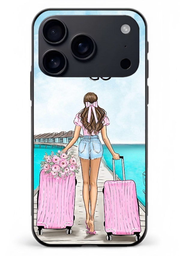 Girl Airport Departure illustration iphone 17 pro max glass back cover