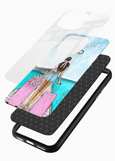 Girl Airport Departure illustration glossy vibrant premium glass back cover - Angle Layers