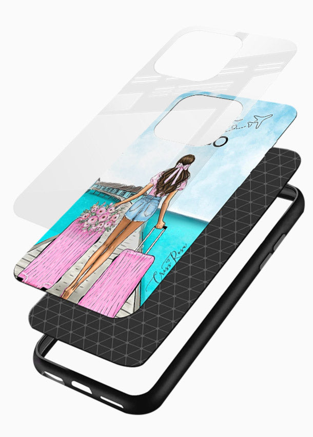 Girl Airport Departure illustration glossy vibrant premium glass back cover - Angle Layers