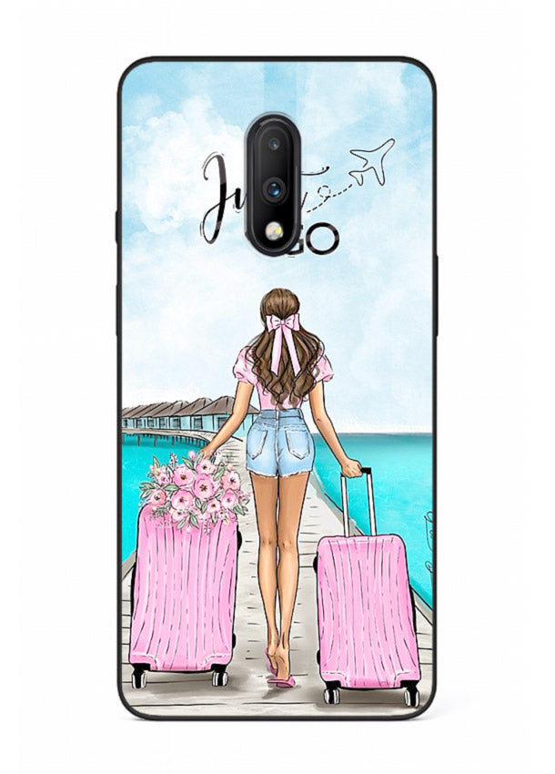 Girl Airport Departure illustration OnePlus 7 glass back cover