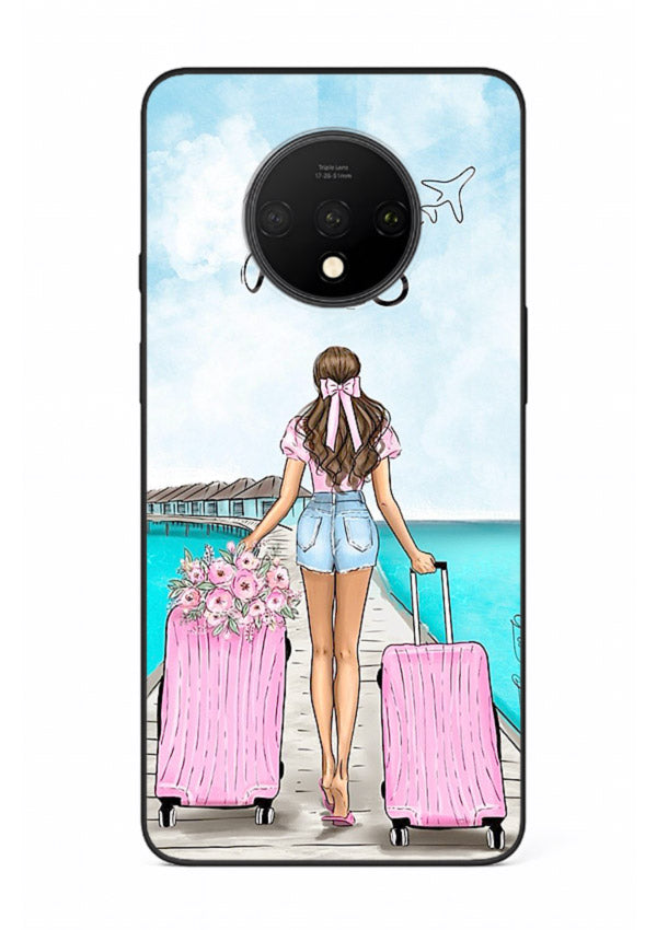 Girl Airport Departure illustration OnePlus 7T glass back cover