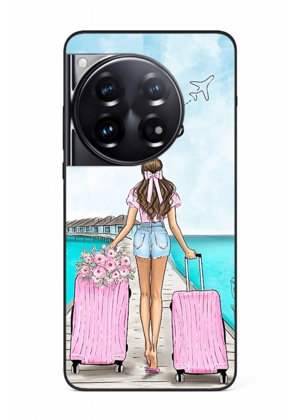 Girl Airport Departure illustration OnePlus 12 glass back cover