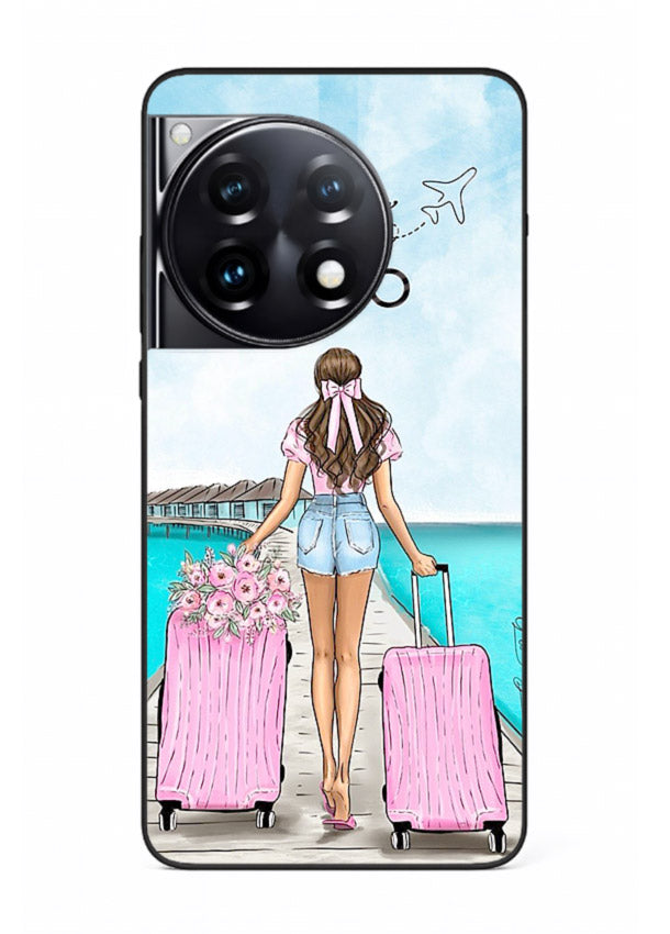 Girl Airport Departure illustration OnePlus 12R glass back cover